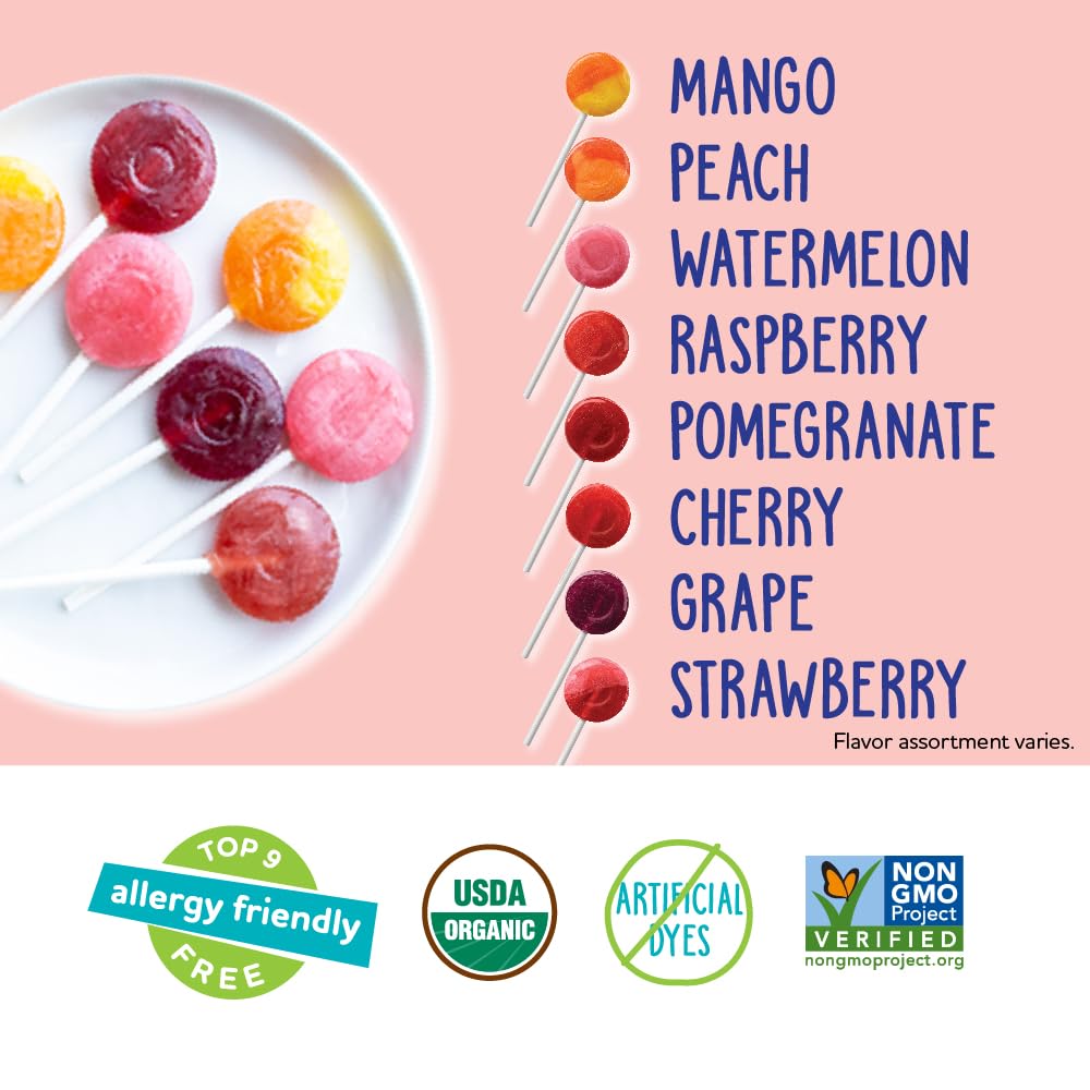 Pops | Naturally Flavoured - Colored With Fruit And Vegetables Juices - USDA Organic - Vegan, Gluten Free, Non GMO & No High Fructose Corn Syrup Or No Artificial Dyes - Yum Earth - 87gm