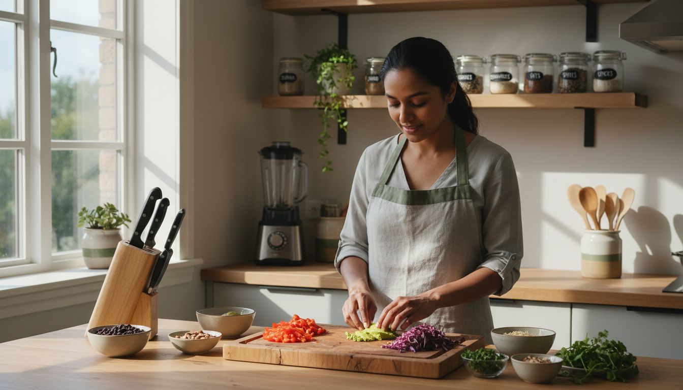 professional vegan kitchen scene