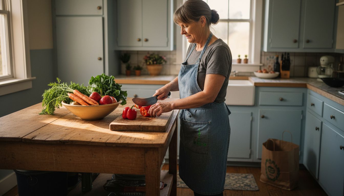 Woman preparing raw vegetables in kitchen