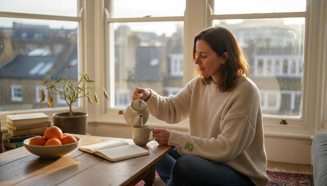 Woman enjoying calm morning wellness ritual