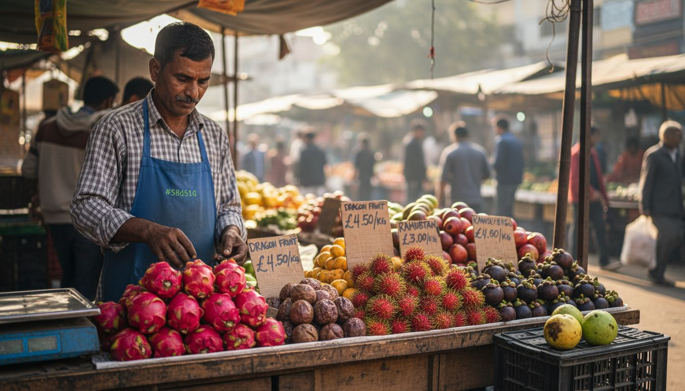 Exotic fruit vendor at Pune market