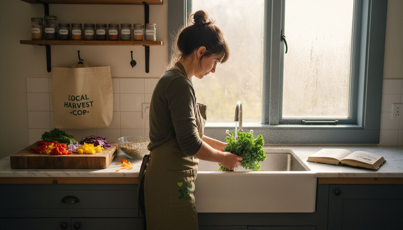 Woman preparing vegetables in home kitchen