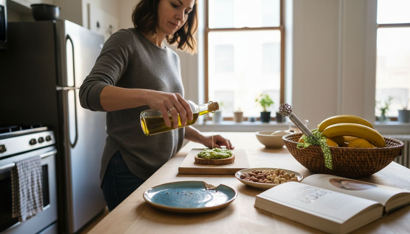 Woman preparing healthy fats breakfast kitchen