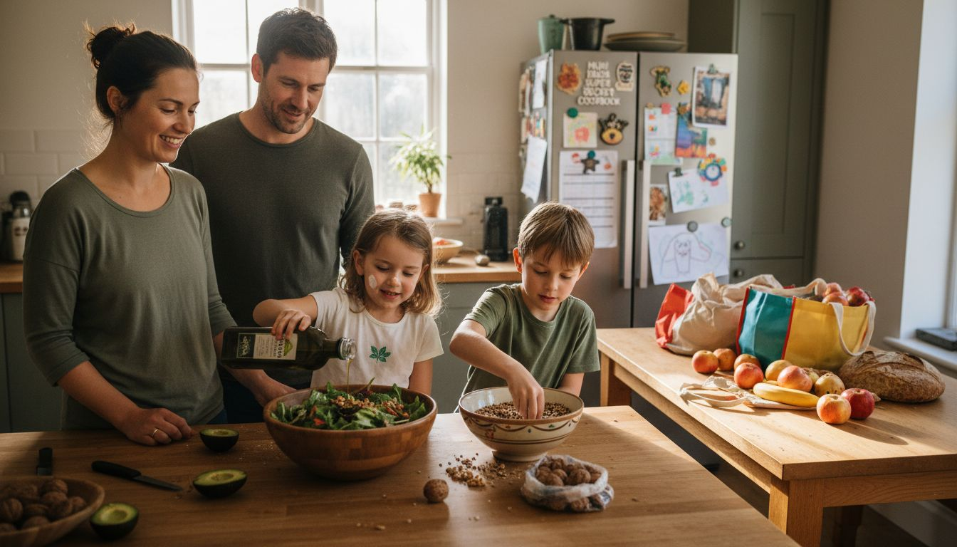Family preparing plant-based meal together