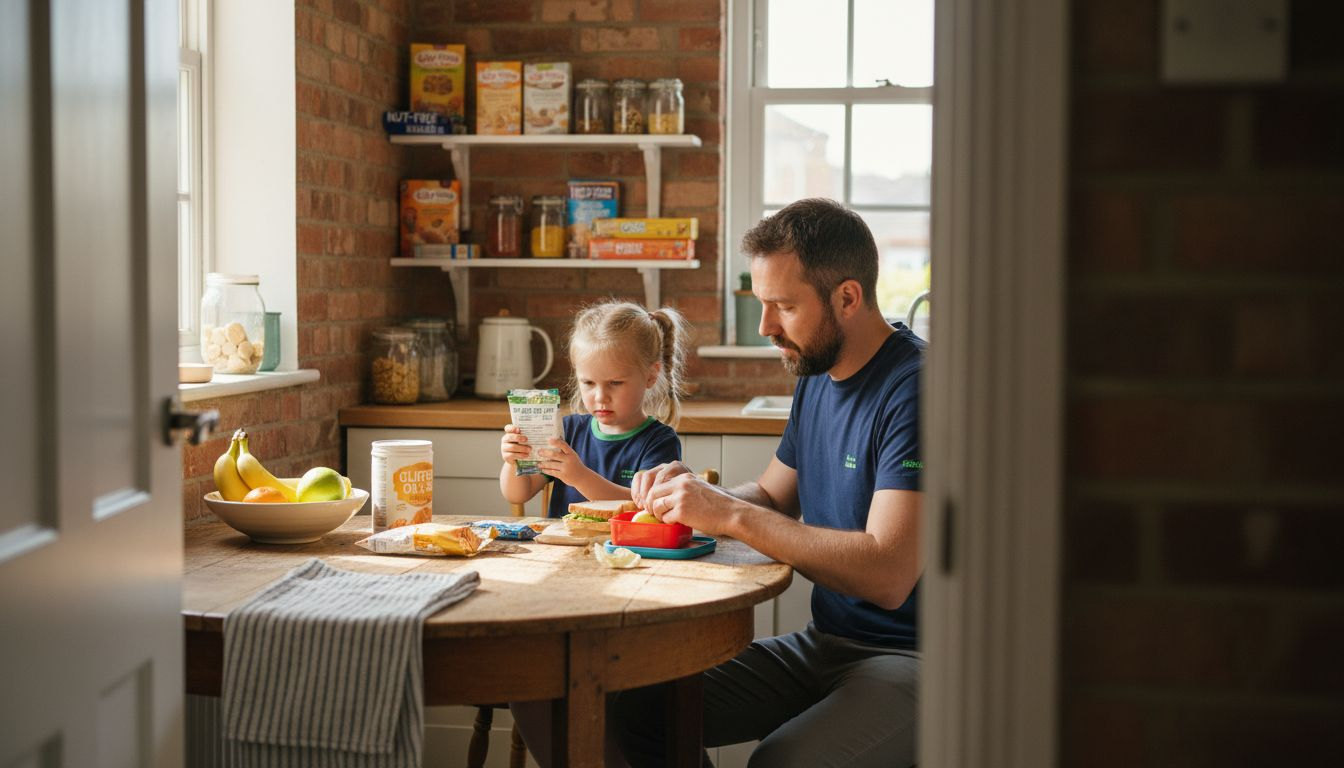 Family discussing food allergy at kitchen table