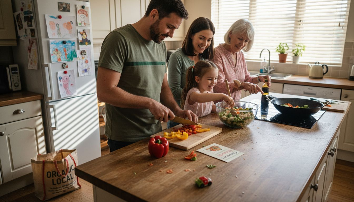 Family cooking plant protein meal together