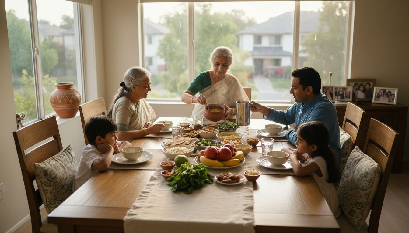 Indian family sharing healthy immunity foods