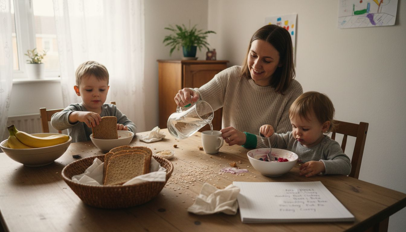Family eating breakfast with gut-friendly foods