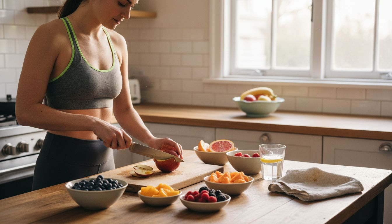 Woman preparing assorted fresh fruits for weight loss