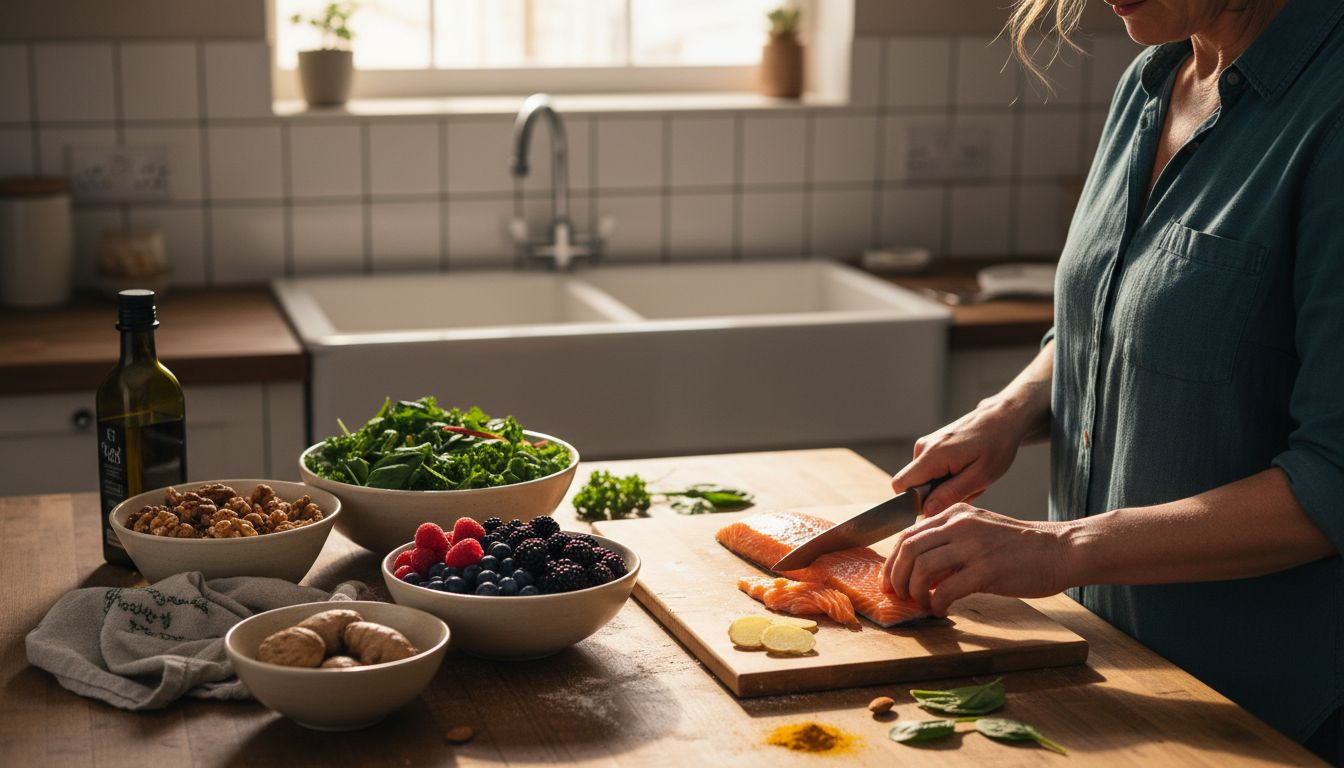 Assorted anti inflammatory foods on kitchen counter