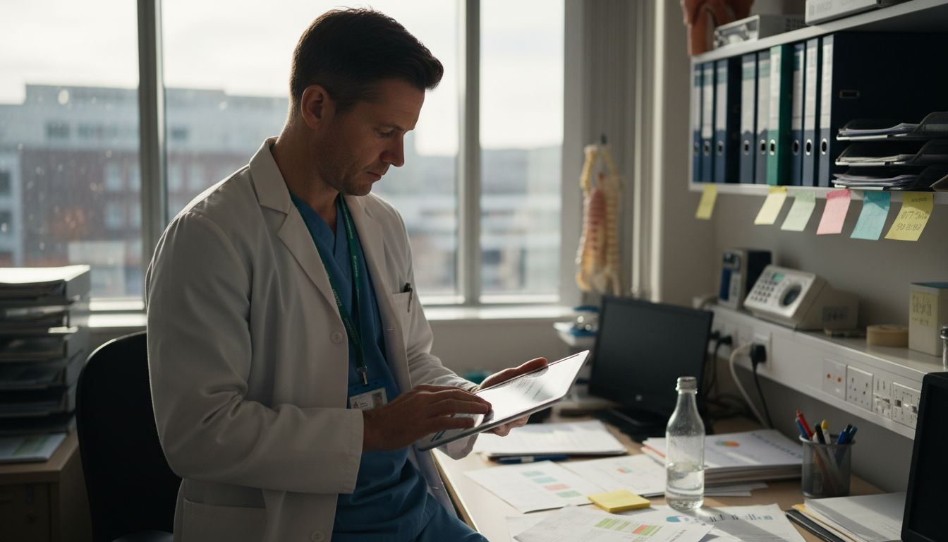 Oncologist reviewing glyphosate cancer statistics