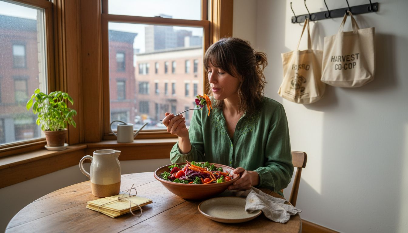 Woman enjoying organic mindful meal