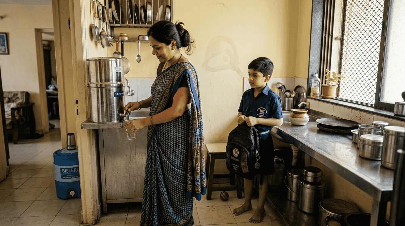 Mother ensures safe drinking water at home