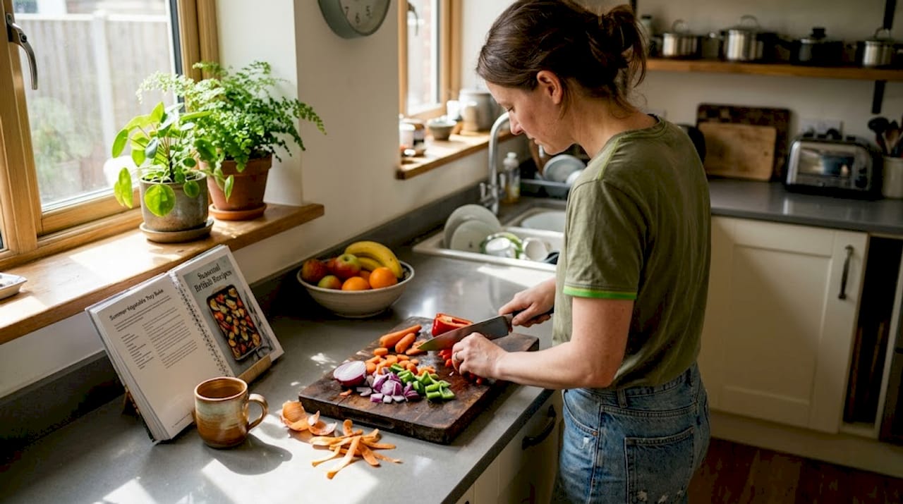 Woman preparing plant-based meal in kitchen