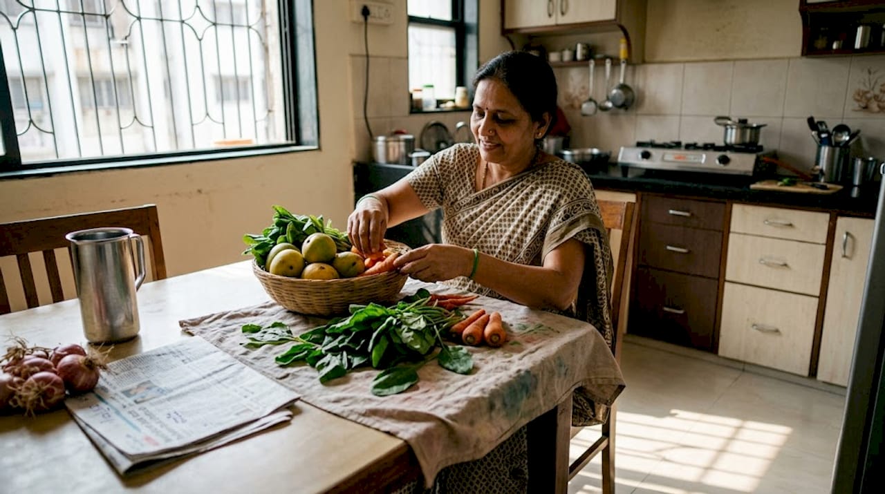 Sorting Indian seasonal fruits and vegetables