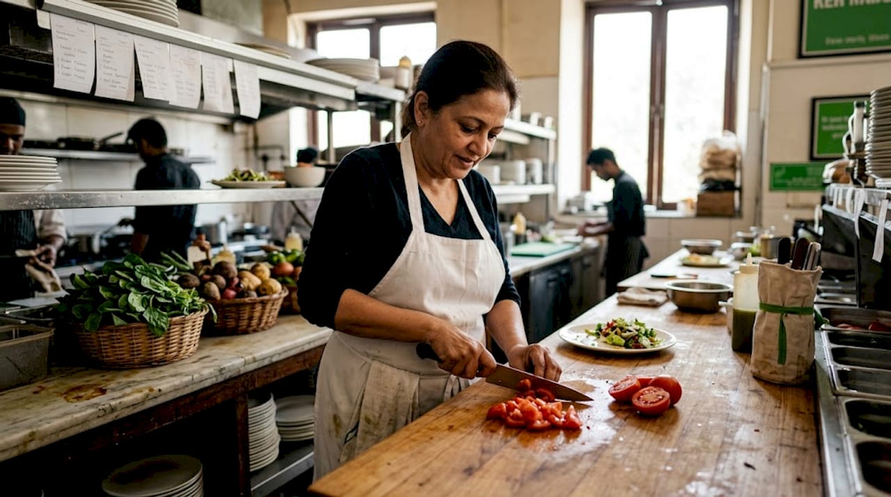 Chef preparing fresh vegetables in Delhi NCR kitchen