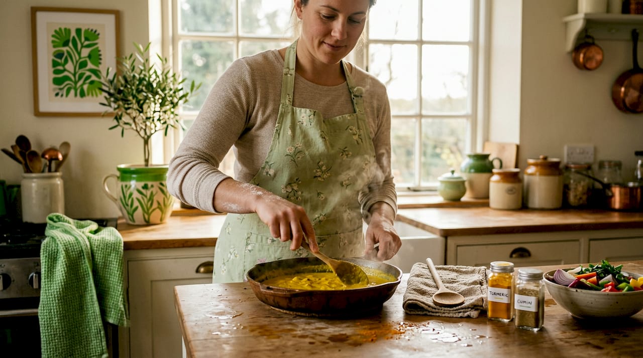 Home cook preparing turmeric recipe