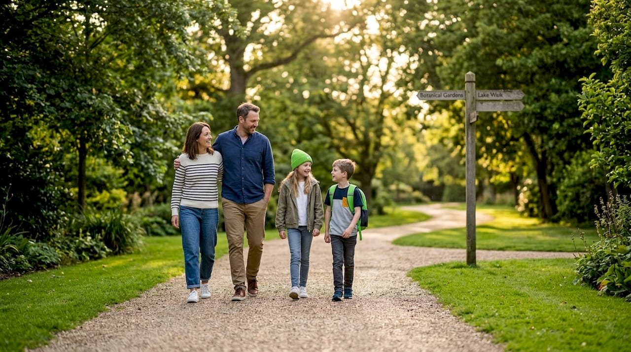 Family walking together in a park