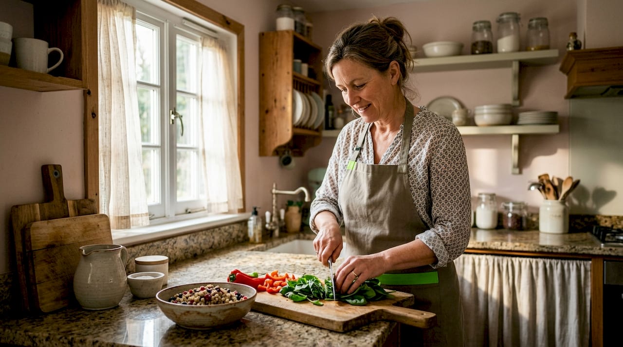 Woman preparing high-fiber meal in kitchen