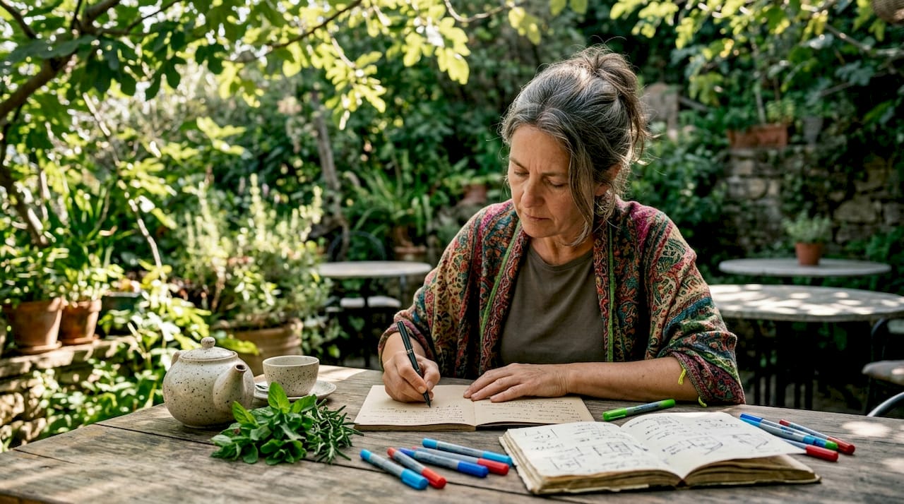 Woman planning wellness retreat schedule