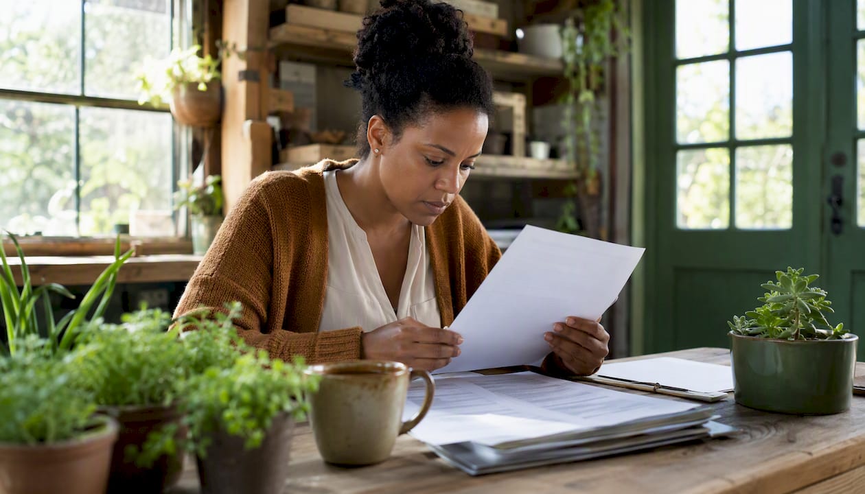 Woman reviewing organic certification documents