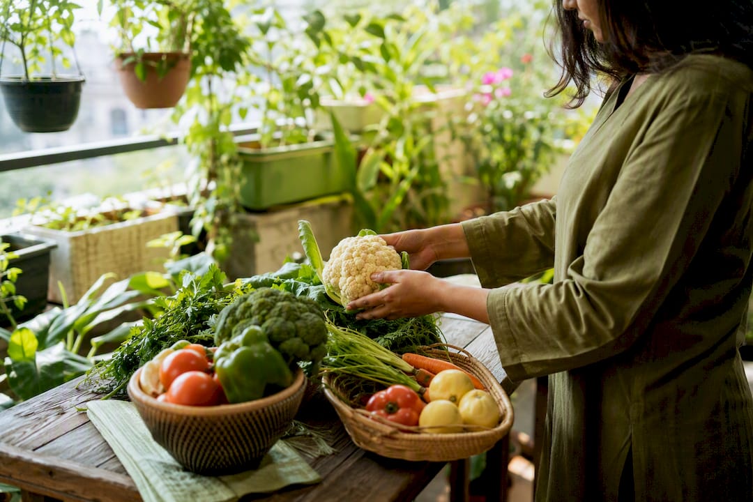 Hands selecting fresh gluten-free groceries