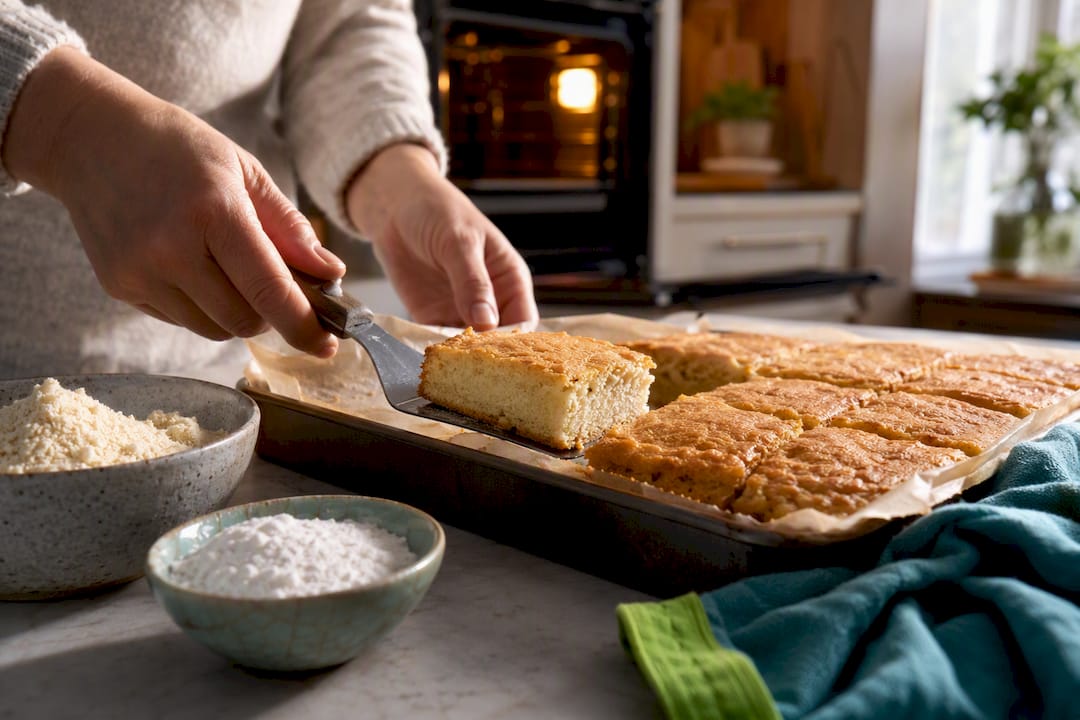 Gluten-free sugar-free bake on kitchen tray