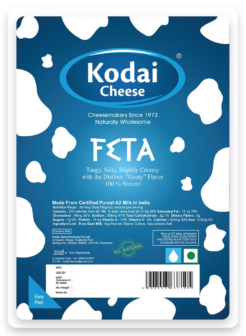 Feta Cheese - Pasteurized – Enriched With Probiotics – Kodai - 200gm