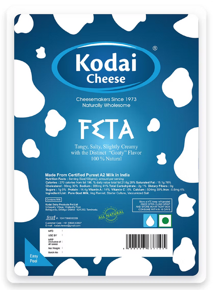 Feta Cheese - Pasteurized – Enriched With Probiotics – Kodai - 200gm
