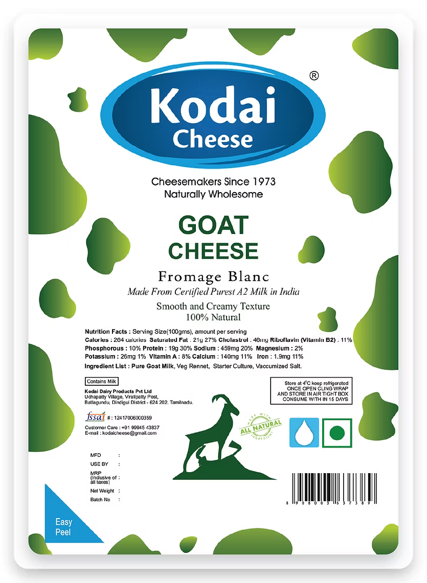 Goat Cheese - Pasteurized - Kodai - 200gm