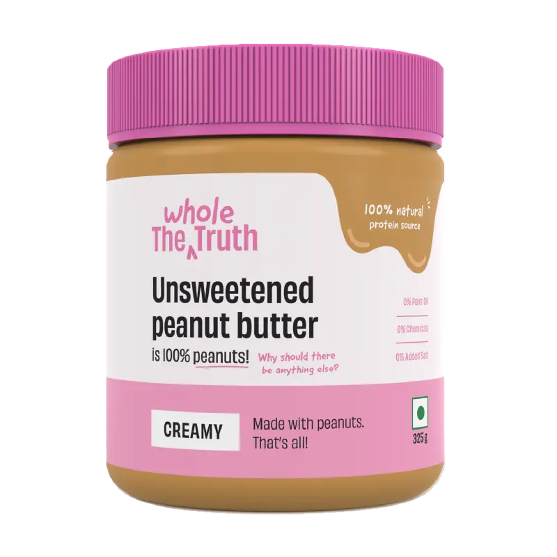 Peanut Butter | Unsweetened Peanut Butter (Creamy) - Natural - No Palm Oil &amp;amp; No Added Sugar - The Whole Truth - 325gm