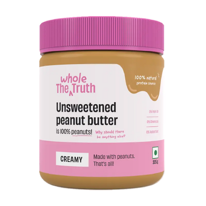 Peanut Butter | Unsweetened Peanut Butter (Creamy) - Natural - No Palm Oil &amp;amp; No Added Sugar - The Whole Truth - 325gm