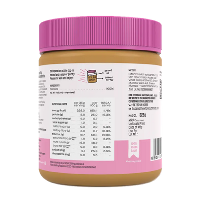 Peanut Butter | Unsweetened Peanut Butter (Creamy) - Natural - No Palm Oil &amp;amp; No Added Sugar - The Whole Truth - 325gm