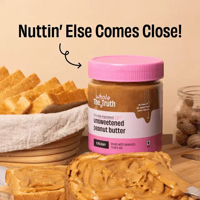 Peanut Butter | Unsweetened Peanut Butter (Creamy) - Natural - No Palm Oil &amp;amp; No Added Sugar - The Whole Truth - 325gm