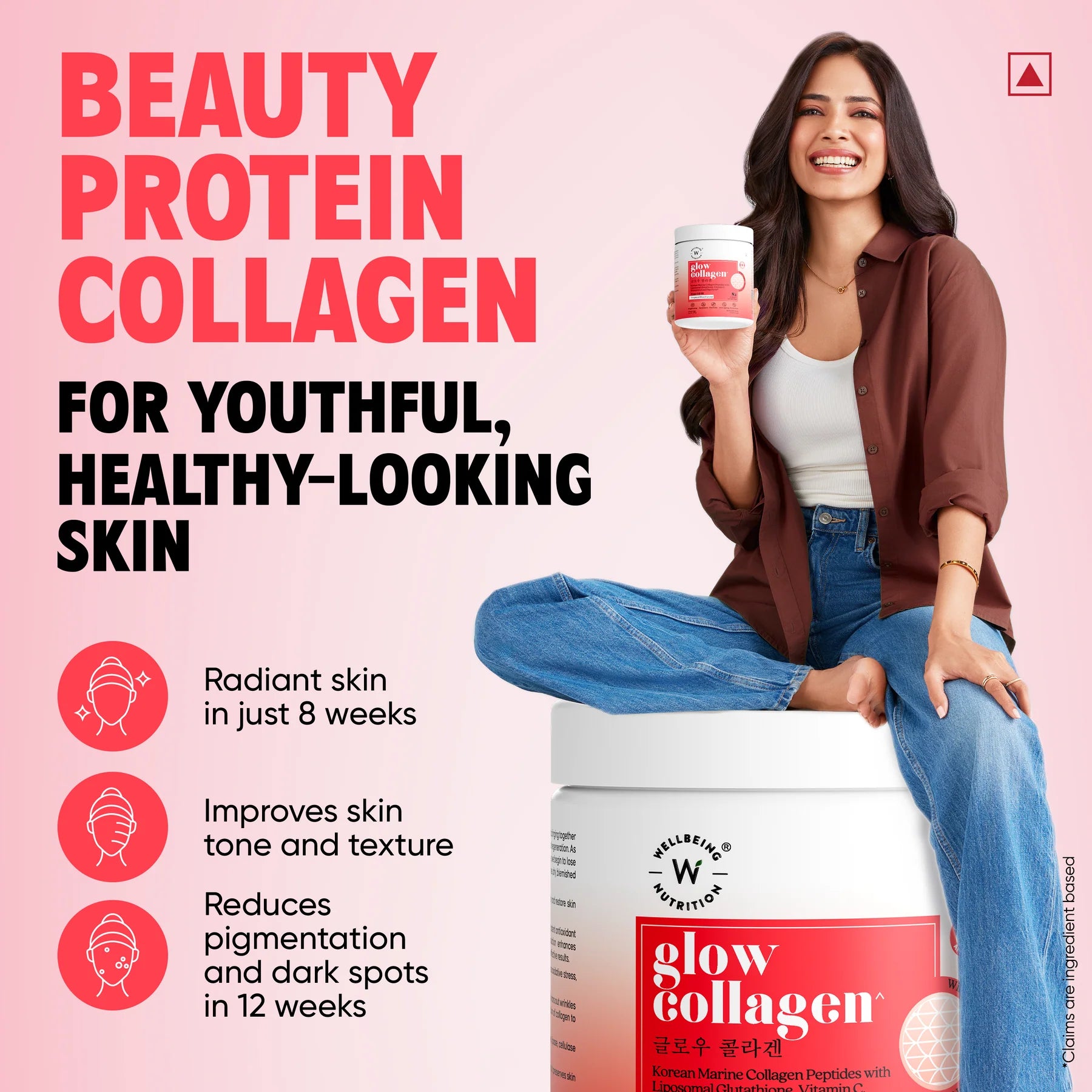Collagen | Glow Korean Marine Collagen Peptides with Liposomal Glutathione &amp; Vitamin C-Tropical Bliss Flavour- Gluten Free, Sugar Free, Dairy Free, Keto Friendly, Soy Free &amp;amp; No Added Preservatives - Wellbeing Nutrition - 25 Serving– 250gm