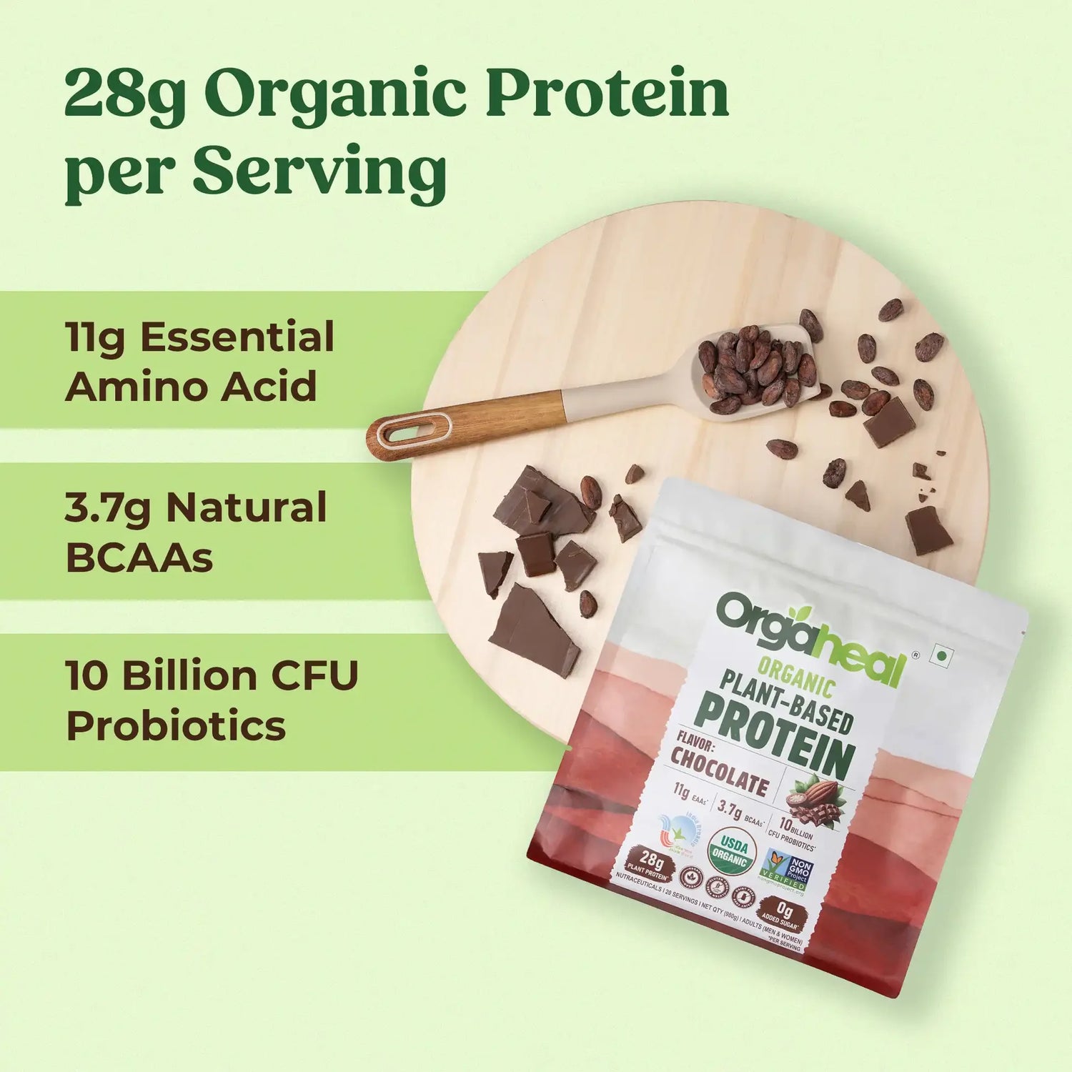 Protein Powder | Organic Plant-Based Protein Powder (Chocolate) - 28g Plant Protein -USDA Organic - Vegan, Gluten Free &amp; Dairy Free - Orgaheal - 980gm
