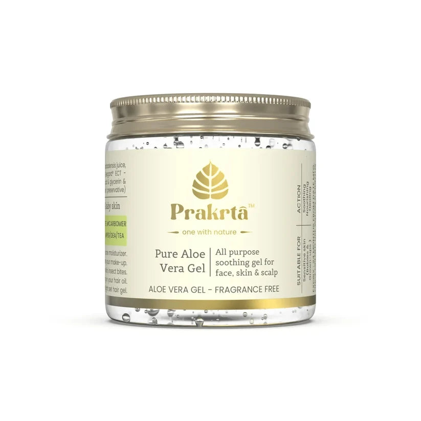 Pure Aloe Vera Gel -Multipurpose soothing aloe gel for sensitive skin -Fragrance Free -  No Added Preservatives -Prakrta- 100ml