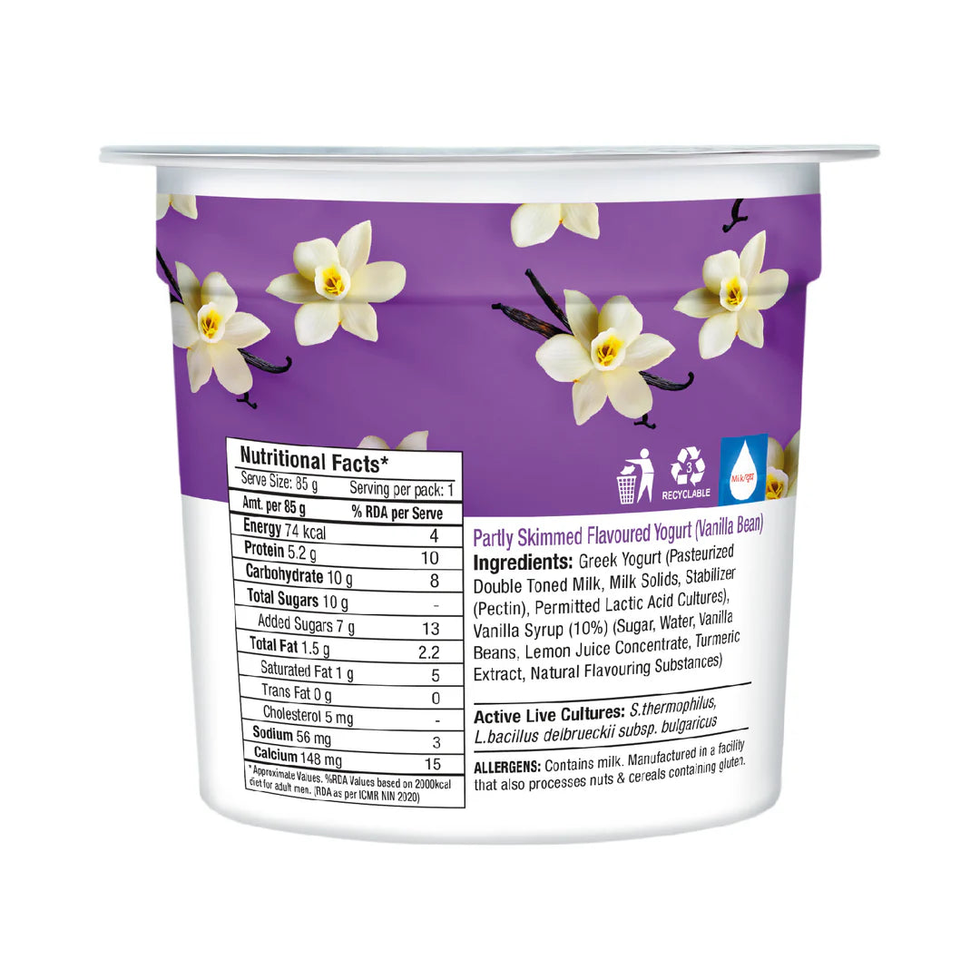 Yogurt | Vanilla bean Greek Yogurt - High In Protein &amp; No Added Preservatives – Epigamia - 85gm