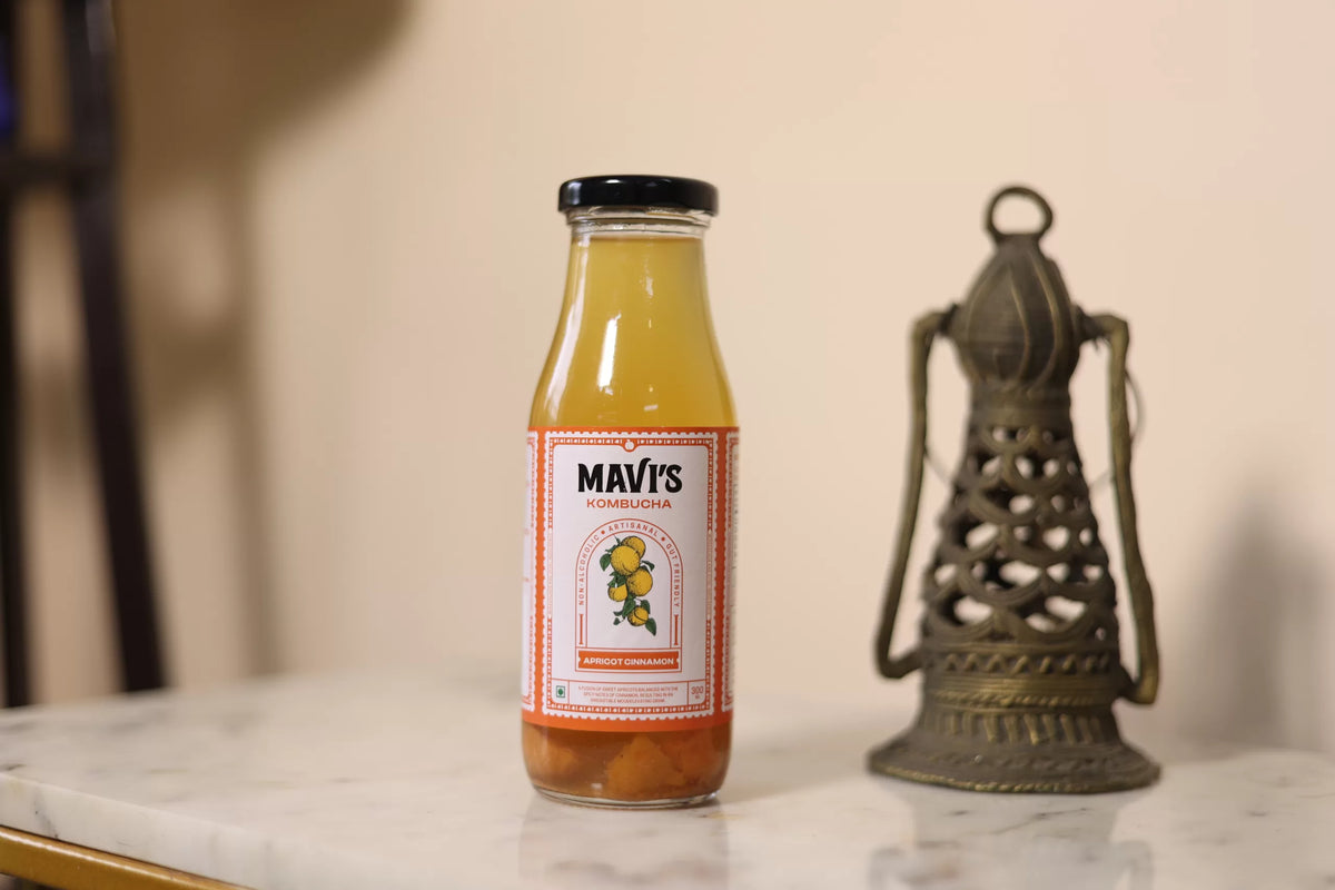 Kombucha | Apricot Cinnamon Kombucha - Raw &amp; Unpasteurized - Non Alcoholic - No Added Flavours &amp; No Preservatives - MAVI’s - 300ml