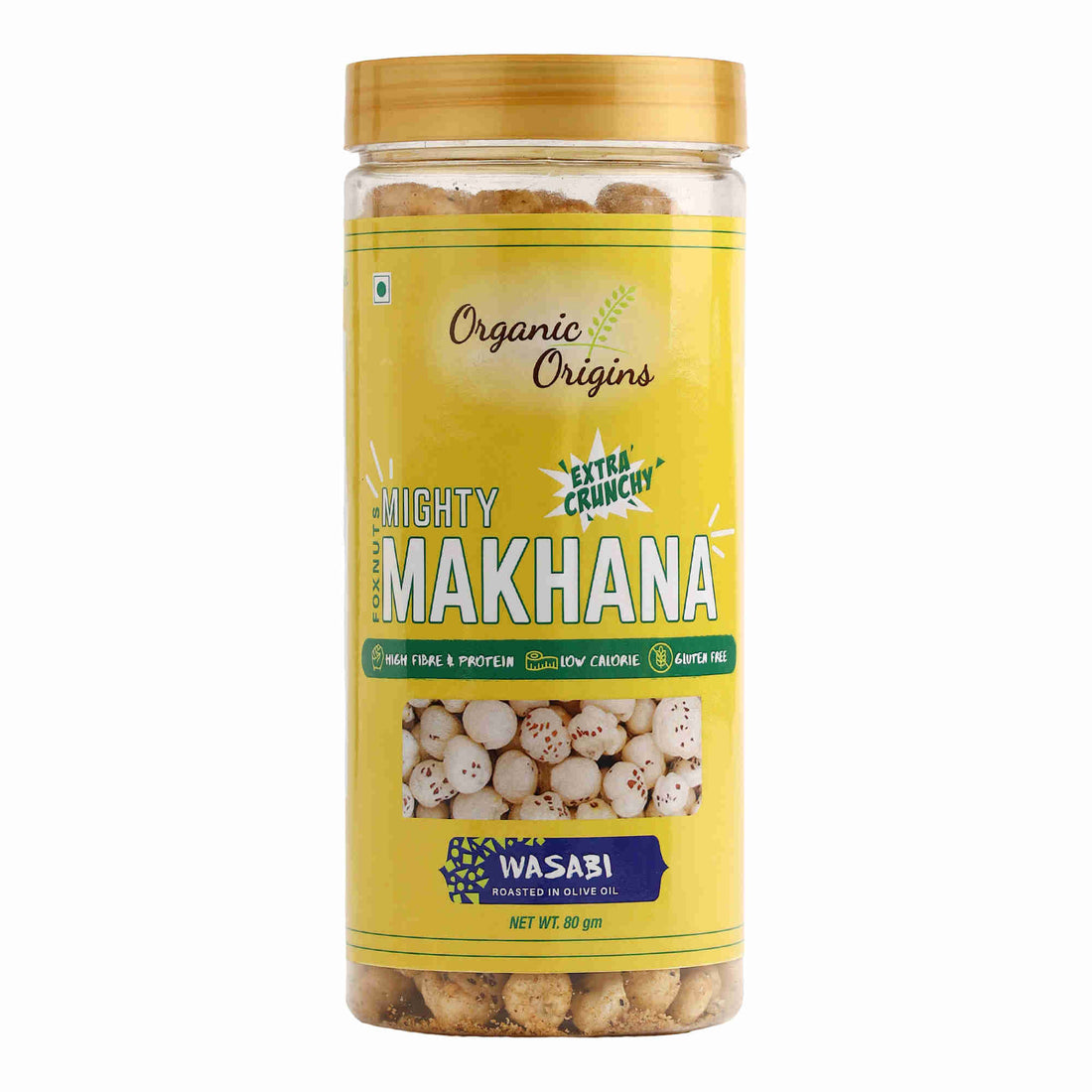Makhana Wasabi – Gluten Free, High Protein, High Fibre &amp;amp; Low Calorie - Organic Origins - 80gm