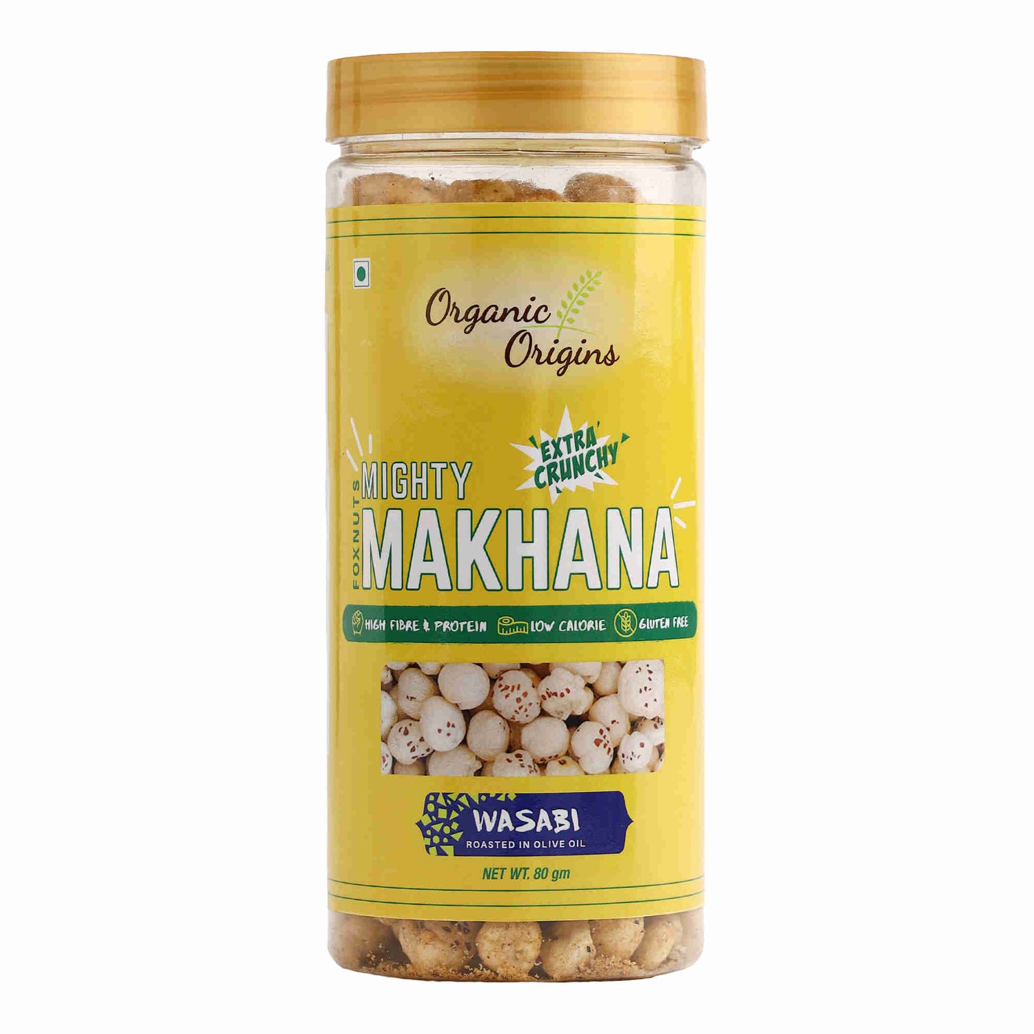 Makhana Wasabi – Gluten Free, High Protein, High Fibre &amp;amp; Low Calorie - Organic Origins - 80gm