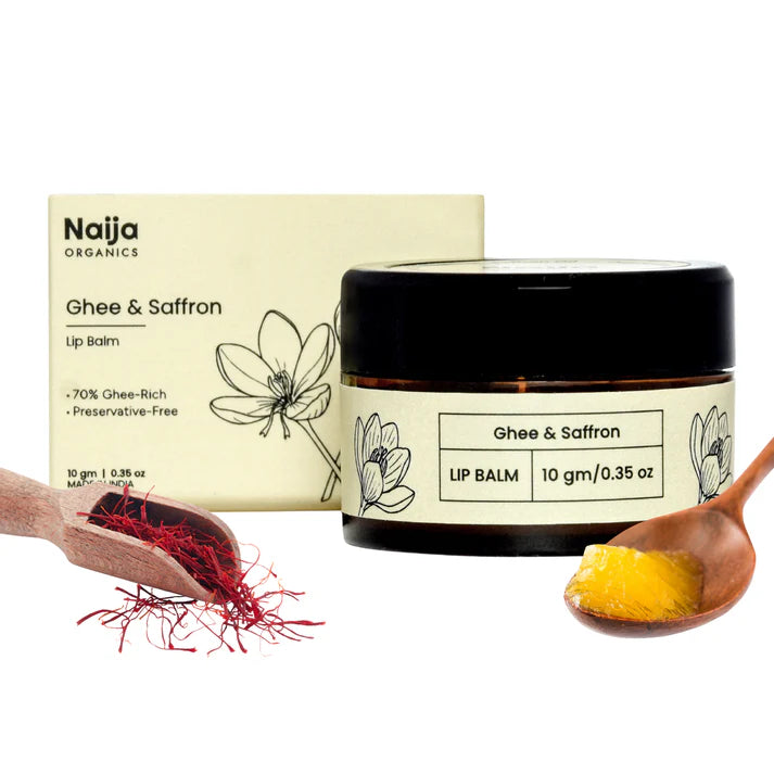Lip Balm | Ghee &amp; Saffron -70% Ghee Rich- No Preservative , Cruelty free, Petro Chemical Free – Naija Organics– 10gm