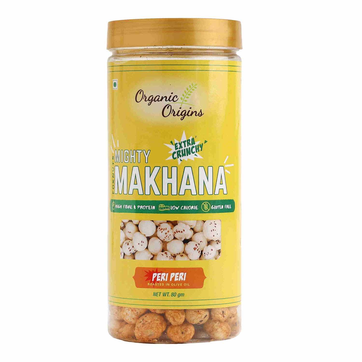 Makhana Peri-Peri - Gluten Free, High Protein, High Fibre &amp;amp; Low Calorie – Organic Origins - 80gm