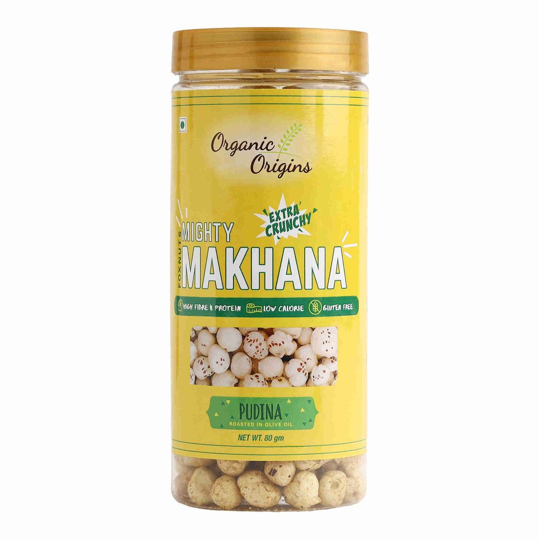 Makhana Mint - Gluten Free, High Protein, High Fibre &amp;amp; Low Calorie – Organic Origins - 80gm
