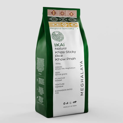 Rice | Natural Khasi Sticky Rice -Regional Specialty-Meghalaya- No Chemical Fertilisers or Pesticides, No preservatives-Ikai Organic - 500gm