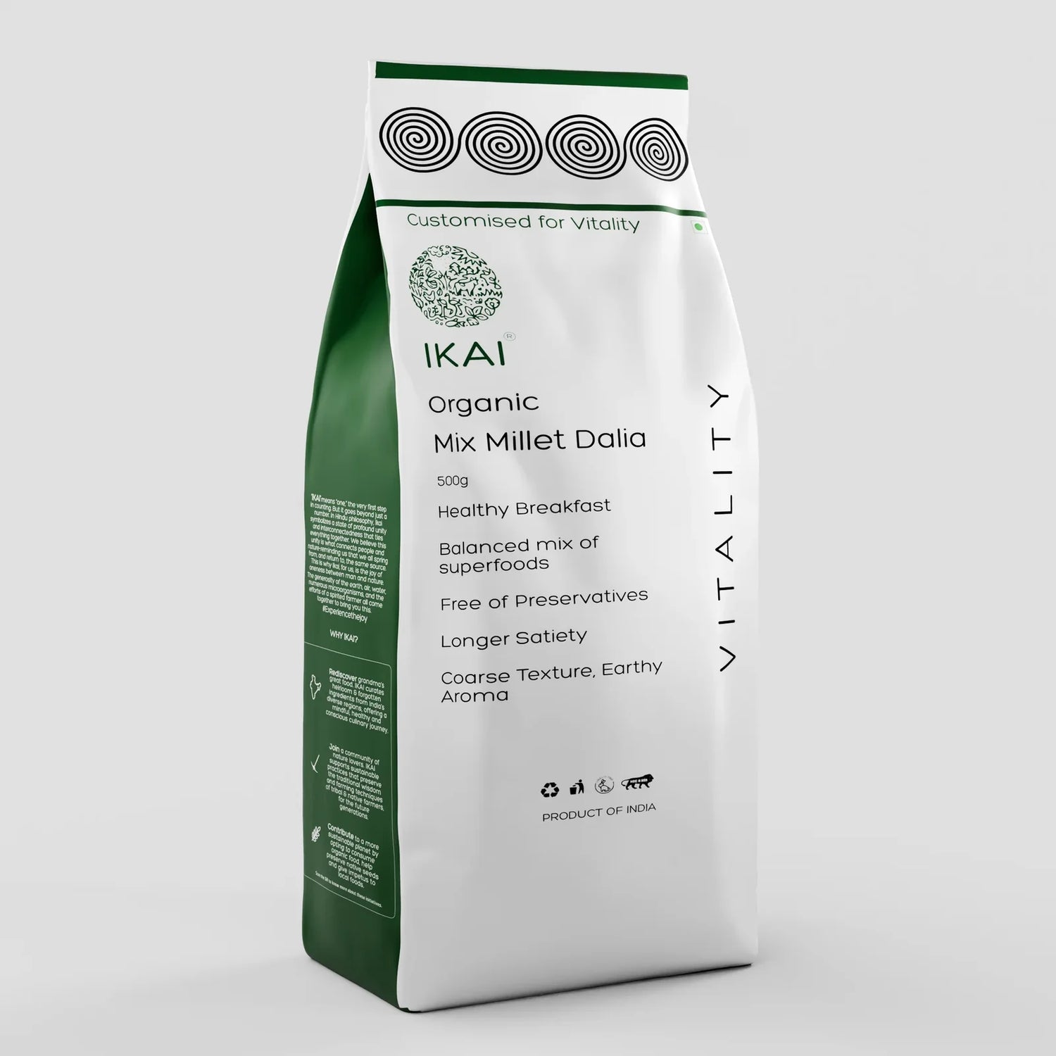 Dalia | Mix Millet Dalia - Multi Millets - Customised For Vitality - Gluten Free - Healthy Breakfast, Balanced Mix Super Food -No Preservatives- Ikai Organic – 500gm