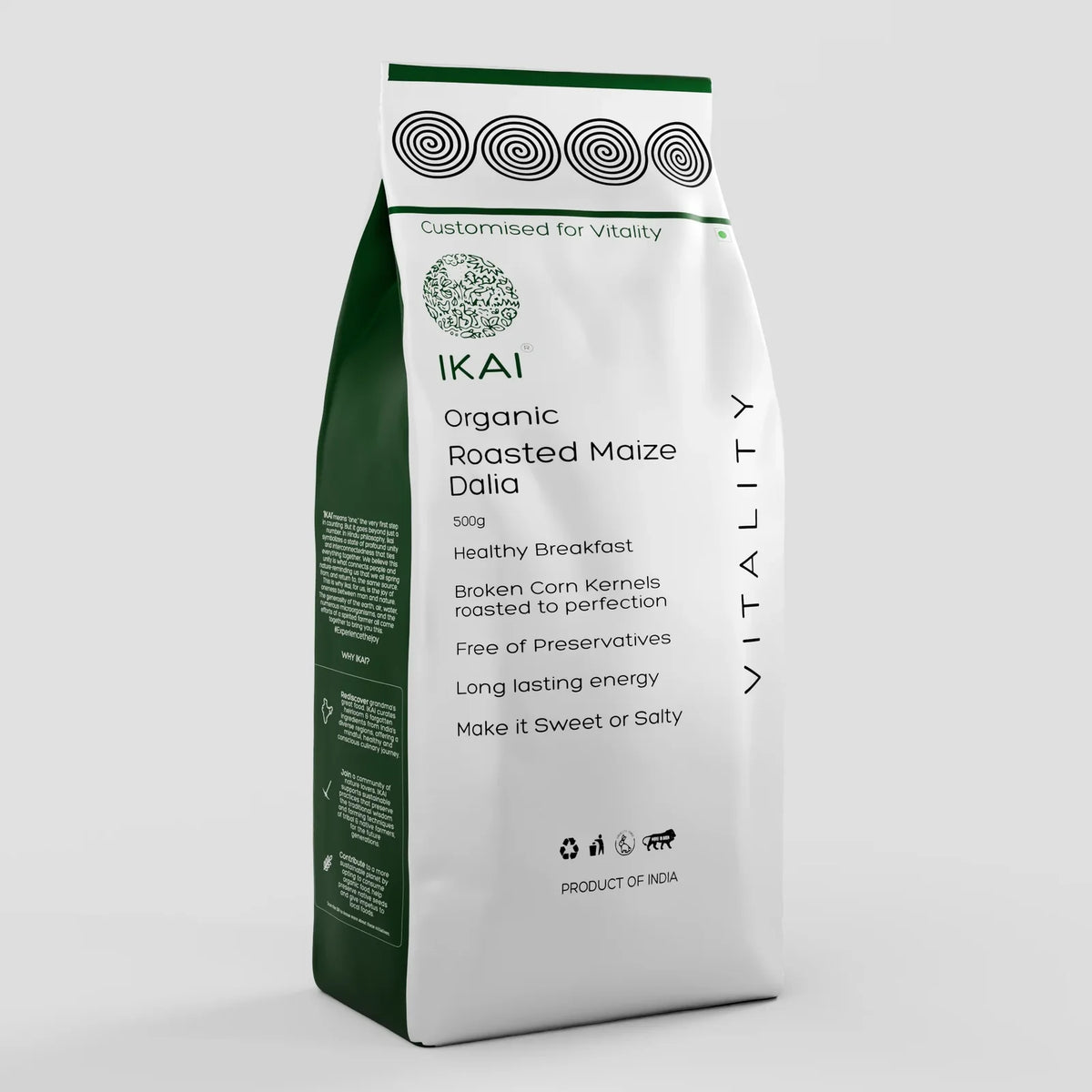 Dalia | Roasted Maize Dalia- Gluten Free - Healthy Breakfast, Balanced Mix Super Food -No Preservatives- Ikai Organic – 500gm