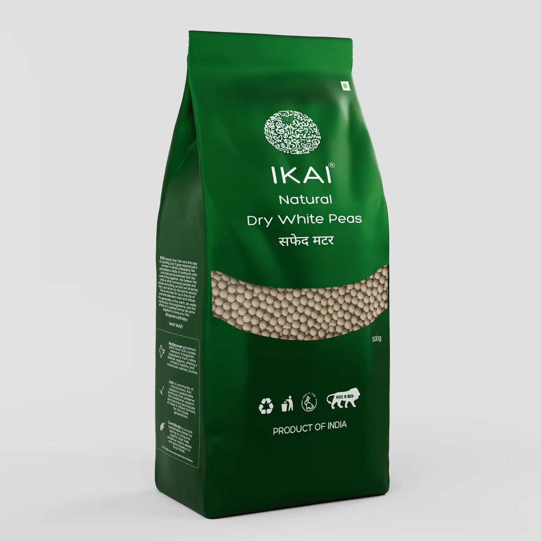 Peas | Dry White Peas - Natural Protein Foods - Gluten Free Indian Foods-Support Heart Health -No Preservatives- Ikai Organic – 500gm