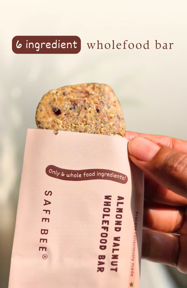 Bar | Almond Walnut Whole Food Bar (Date Sweetened, 9g Protein) –Plant Based, Gluten Free,Vegan- No Preservatives,No Added Sugar, No Added Stabilizers – Safe Bee – 40gm