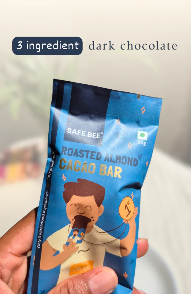 Bar | Roasted Almond Cacao Bar (Date sweetened &amp; Heavy Metal Tested) - No Added Sugar, Emulsifiers &amp;amp; No Added Stabilizers – Safe Bee – 30gm